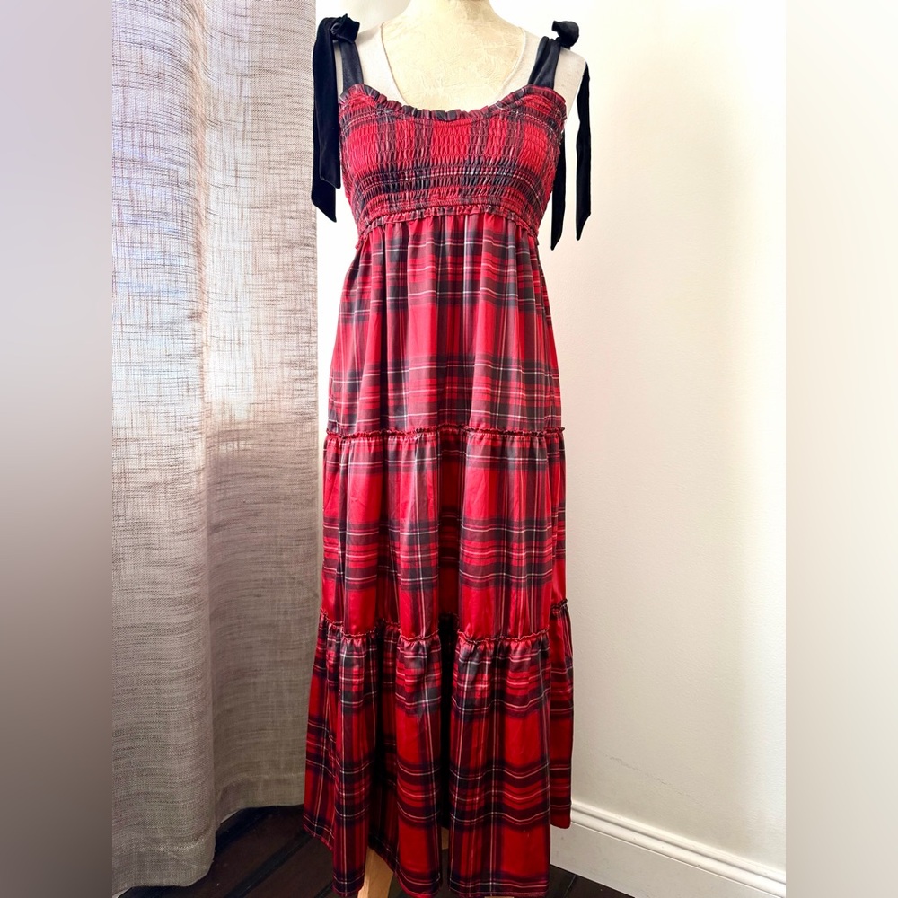 Altar’d State Holiday Plaid Satin Maxi Dress S